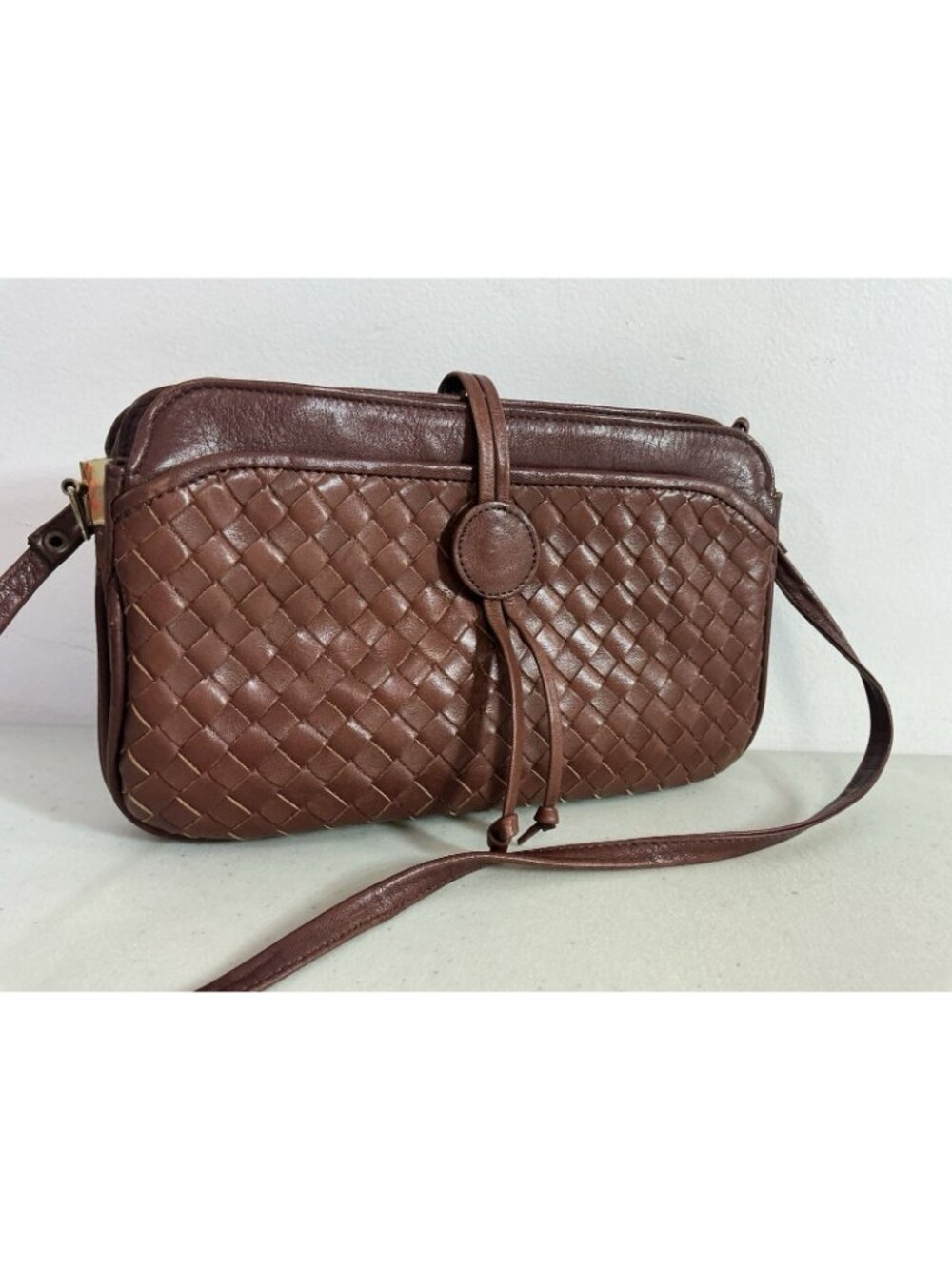 Tano New York Leather Handbag Vintage Woven Braided Shoulder Bag Brown Purse - Picture 2 of 10